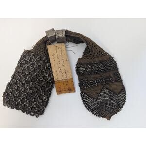 Antique Victorian Miser Purse Harriet King Provenance Hand Beaded Stocking Bag